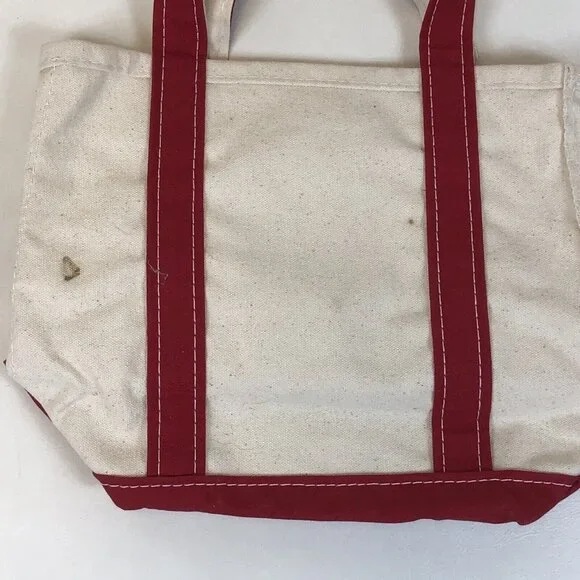 LL Bean Boat & Tote Canvas Red Double Handle Snowflake Small Bag Made in USA - Picture 5 of 13